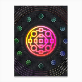 Neon Geometric Glyph in Pink and Yellow Circle Array on Black n.0424 Canvas Print
