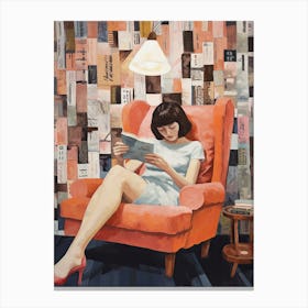 Girl Reading Books Orange Canvas Print