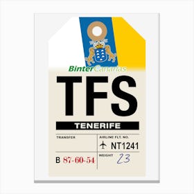 Tenerife (TFS) Canary Islands Vintage Airline Luggage Tag Canvas Print