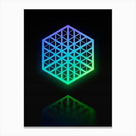 Neon Blue and Green Abstract Geometric Glyph on Black n.0254 Canvas Print