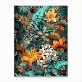 Tropical Flowers And Butterflies flora nature flowers Canvas Print