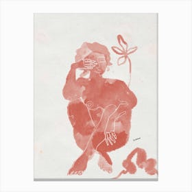 Daisy Red & Beige Canvas Line Art Print