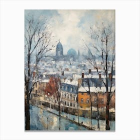 Winter City Park Painting Parc De Belleville Paris France 1 Canvas Print