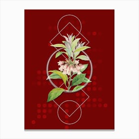 Vintage Chinese New Year Flower Botanical with Geometric Line Motif and Dot Pattern n.0406 Canvas Print
