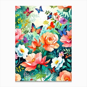 Flower And Butterflies Canvas Print