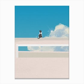 Minimal art of a cat above a building window Canvas Print