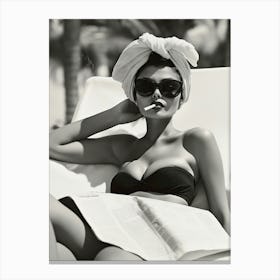 Glamorous Woman on Pool Chair Canvas Print