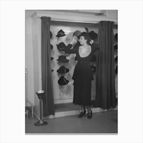 Untitled Photo, Possibly Related To Model Trying On Hat For A Buyer, New York City Showroom, Jersey Canvas Print