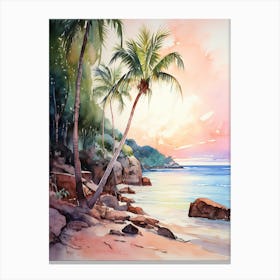 Watercolor Painting Of Anse Cocos, La Digue Seychelles 4 Canvas Print