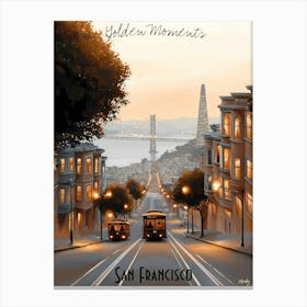 Golden Moments San Francisco, minimalist soft tones palette, watercolor poster Canvas Print