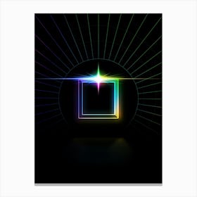 Neon Geometric Glyph in Candy Blue and Pink with Rainbow Sparkle on Black n.0123 Canvas Print