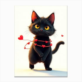 Black Cat With Hearts Canvas Print