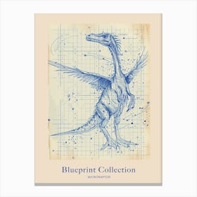 Microraptor Dinosaur Blue Print Sketch 1 Poster Canvas Print