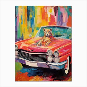 Cadillac El Dorado Vintage Car With A Cat, Matisse Style Painting 0 Canvas Print