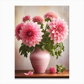 Pink Dahlias In A Pink Vase Canvas Print