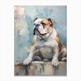 Bulldog Dog, Painting In Light Teal And Brown 1 Canvas Print
