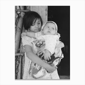 Mexican Girl With Baby Sister In Front Of Hut Near Santa Maria, Texas By Russell Lee Canvas Print