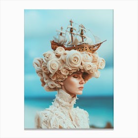 "Tropical Beach Woman with Ship Crown" Canvas Print