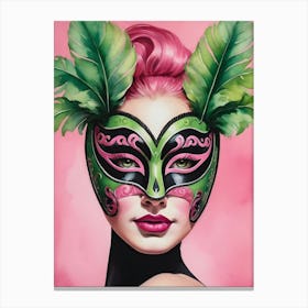 A Woman In A Carnival Mask, Pink And Black (47) Canvas Print