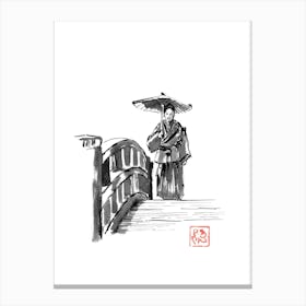 Samurai On The Bridge Canvas Print