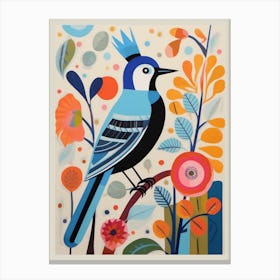 Colourful Scandi Bird Blue Jay 4 Canvas Print