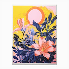 Colourful Flower Still Life In Risograph Style 1 Canvas Print