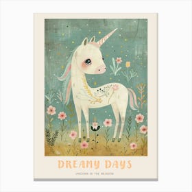 Pastel Storybook Style Unicorn In The Flowers 1 Poster Canvas Print