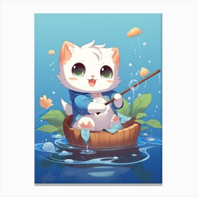 Kawaii Cat Drawings Fishing 1 Canvas Print