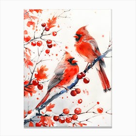 Cardinals On A Branch Canvas Print