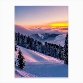 Mayrhofen, Austria Sunrise Skiing Poster Canvas Print