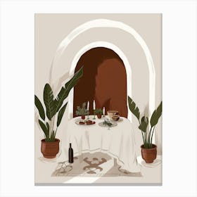 Table Setting With Potted Plants Canvas Print