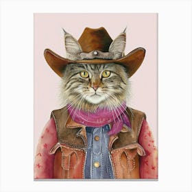 Brown Cat Cowboy Quirky Western Print Pet Decor 1 Canvas Print