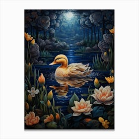 Floral Ornamental Ducklings At Night 3 Canvas Print