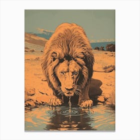 Barbary Lion Relief Illustration Drinking 2 Canvas Print