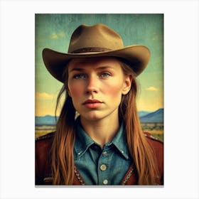 Cowgirl In Cowboy Hat Canvas Print