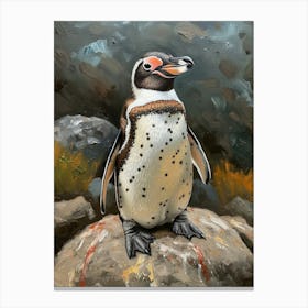 Adlie Penguin Santiago Island Oil Painting 3 Canvas Print