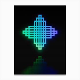 Neon Blue and Green Abstract Geometric Glyph on Black n.0003 Canvas Print