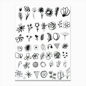 Botaniqa Black And White maximalist maximalism floral flowers many ink hand painted pattern kitchen canteen hotel Canvas Print