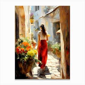 Woman Walking Down An Alley Canvas Print