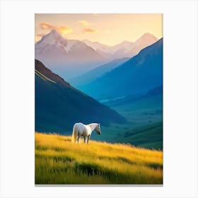 White Horse In The Mountains Canvas Print