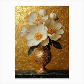 Gold Vase With White Flowers Canvas Print