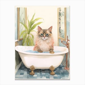 Balinese Cat In Bathtub Botanical Bathroom 3 Canvas Print