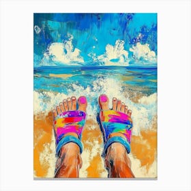 Painting Of Colorful Feet With Flip Flops On Sandy Beach 1 Canvas Print