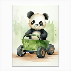 Baby Panda On A Toy Car, Watercolour Nursery 0 Canvas Print