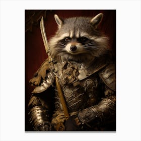 Vintage Portrait Of A Cozumel Raccoon Dressed As A Knight 3 Canvas Print