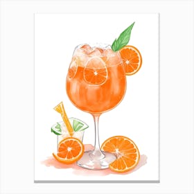 Aperol With Ice And Orange Watercolor Vertical Composition 4 Canvas Print