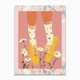 Step Into Spring Woman Yellow Shoes With Flowers 3 Canvas Print