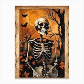 Vintage Halloween Gothic Skeleton Painting (6) Canvas Print