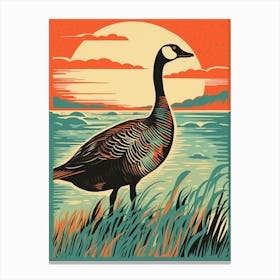 Vintage Bird Linocut Goose 3 Canvas Print