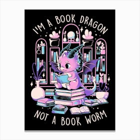 Book Dragon - Cute Dark Dragon Books Color Gift Canvas Print